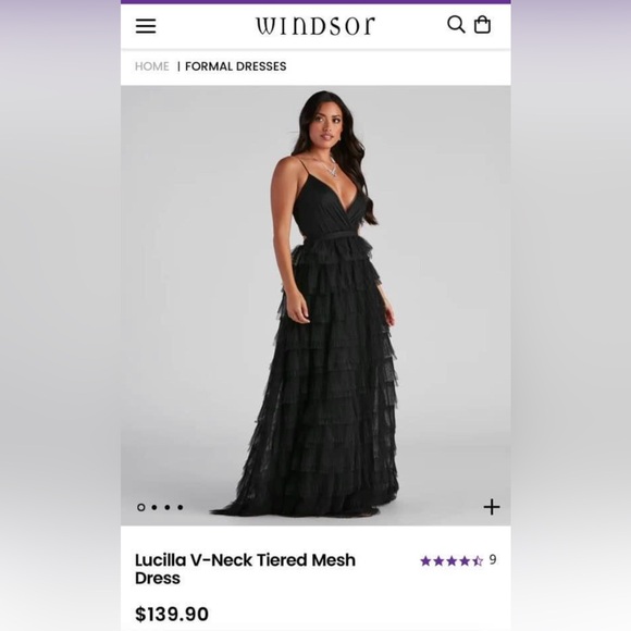 Lucille V Neck Tier Tule Dress Black Size XL NWT - Picture 2 of 9